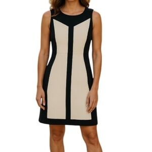 SANDRA DARREN Knee Length Midi Dress Black Nude Textured Sleeveless Cocktail 8